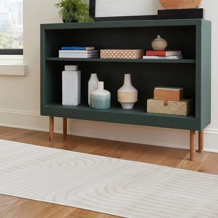 Fresh Washable White and Beige Rug with Modern Lines - 2'0\" x 6'7\" 