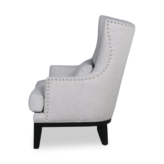 Haden 30\" Faux Suede Fabric Accent Chair with Wood Base and Nailhead Trim - Walks Dove Grey