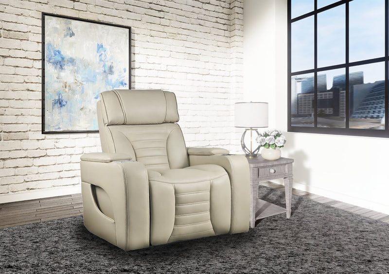 Zen 40\" Apricot Faux Leather Power Reclining Massage Chair with Power Headrest and Heated Seat