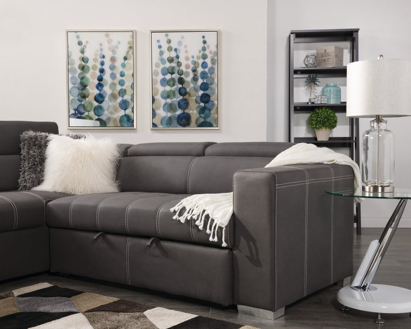 Drake 3-Piece Left-Facing Faux Suede Fabric Sleeper Sectional with Storage Ottoman - Cement Grey 