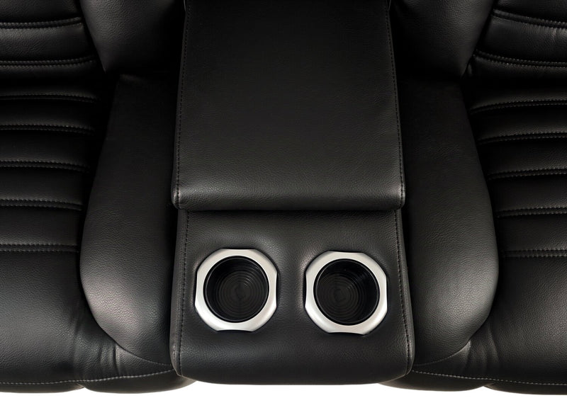 Zen 3-Piece Black Faux Leather Power Reclining Massage Sectional with Refrigerator and Drop-Down Console