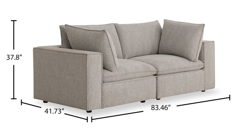 Fusion Modular 83.46\" Silver Grey Chenille Fabric Loveseat with Removable Feather Down Back Cushions 
