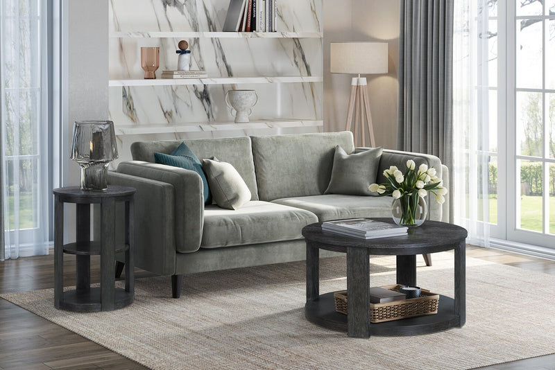 Declan 31.5\" Modern Round Coffee Table with Shelf - Black