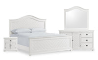 Ella 6pc Bedroom Set with Panel Bed, Dresser, Mirror & Nightstand, White - King Size 