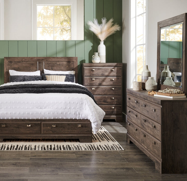 Yorkdale 5pc Bedroom Set with 6-Drawer Storage Bed, Dresser & Mirror, Grey - Queen Size 