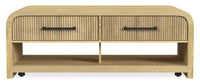 Lenore 48” Modern Coffee Table with Storage, Shelf and Casters - Natural