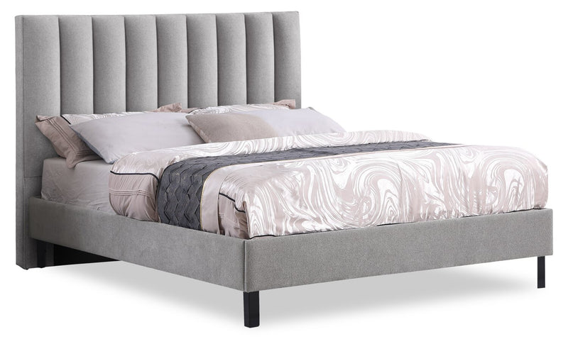 Amos Grey Upholstered Platform Bed Base - King