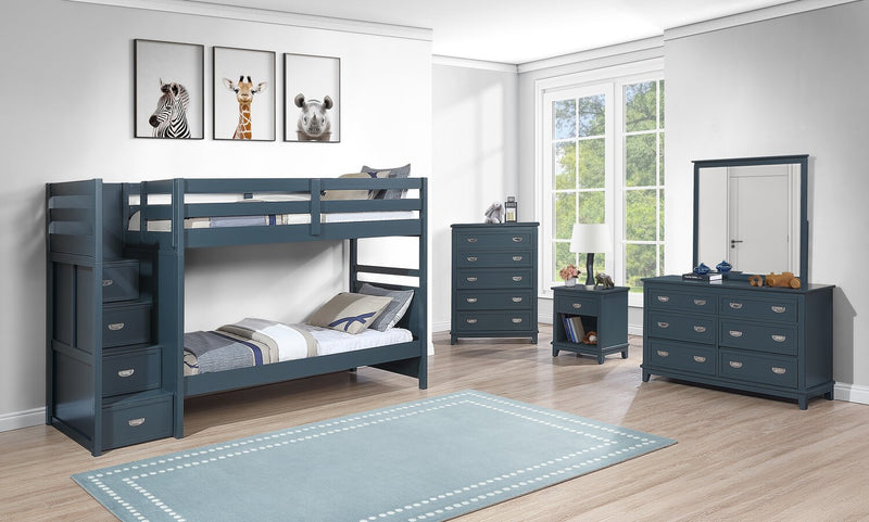 Quinn Twin/Twin Staircase Bunk Bed - Blue