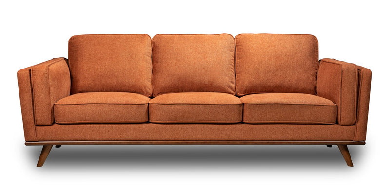 Kort & Co. Kassia 90.6\" Linen-Look Fabric Sofa with Wood Base and Legs - Orange 