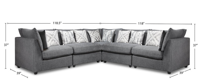Scott Living Evolve Modular 5-Piece Linen-Look Fabric Sectional with Feather Down Cushions - Charcoal Grey 