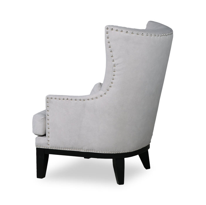 Haden 30\" Faux Suede Fabric Accent Chair with Wood Base and Nailhead Trim - Walks Dove Grey