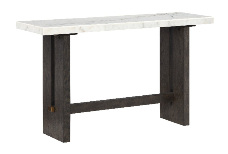 Warwick 52” Solid Wood and Marble Sofa Table – White and Brown Oak