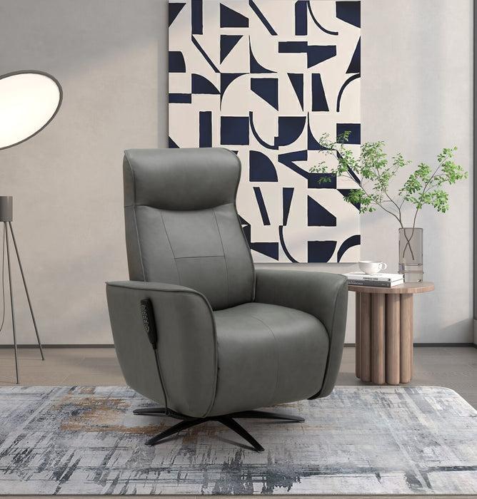 Serene 31\" Grey Genuine Leather Power Reclining Massage Chair with Power Headrest and Heated Seat
