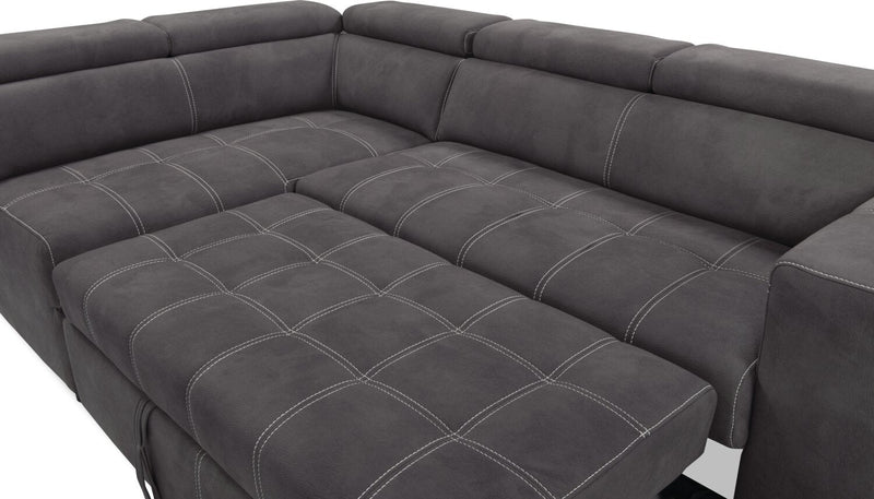 Drake 3-Piece Left-Facing Faux Suede Fabric Sleeper Sectional with Storage Ottoman - Cement Grey 