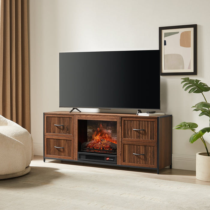 Harvin 54\" Electric Fireplace TV Stand with Storage for TVs up to 50\" – Brown Oak 