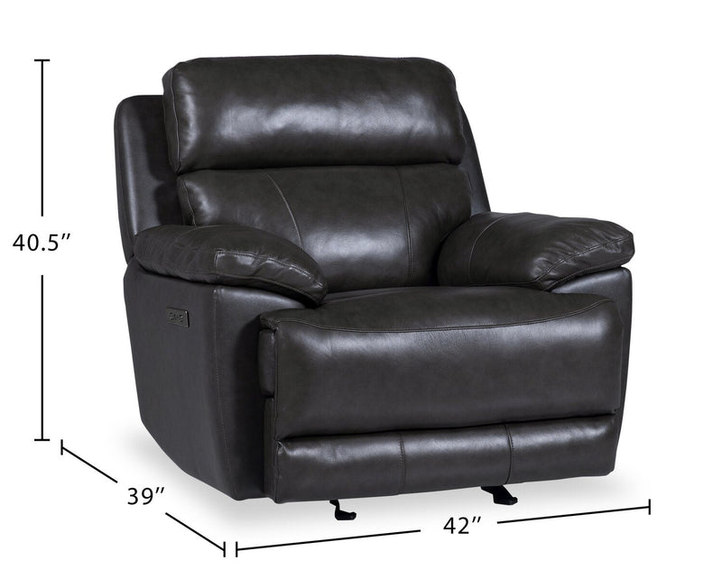 Sorrento 42\" Genuine Leather Power Reclining Chair with USB Port - Charcoal Grey 
