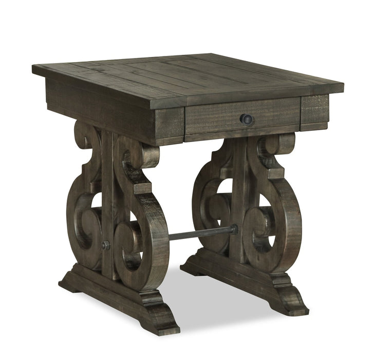 Bellamy 22\" Traditional End Table with Storage - Dark Brown Pine with Scroll Design Wood Base