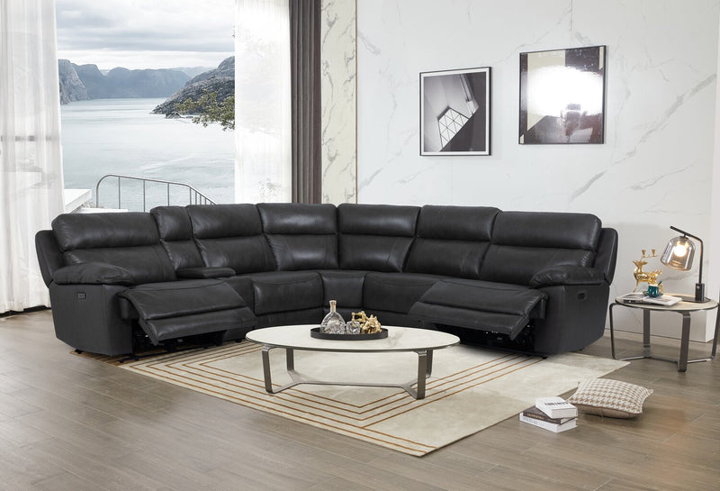 Sorrento 6-Piece Genuine Leather Sectional - Black