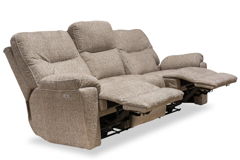 Canadian Made Dawson 87\" Fabric Power Reclining Sofa with USB Port and Accent Pillows - Beige