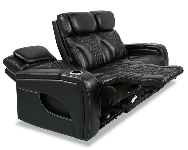 Elite Genuine Leather Power Reclining Sofa with Massage Function - Black