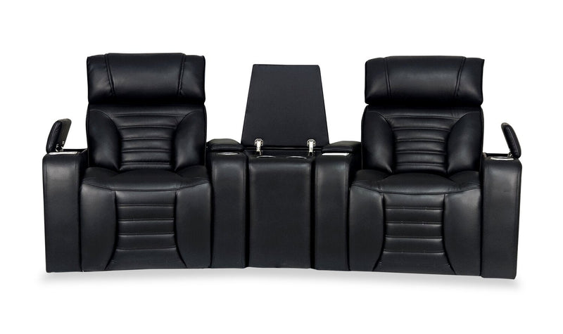 Zen 3-Piece Leather-Look Fabric Home Theatre Power Reclining Sectional with Massage and Storage Console - Black 