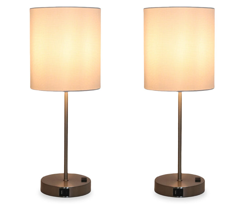 Chloe 21\" Brushed Steel Metal 2-Piece Set, with Two Table Lamps 