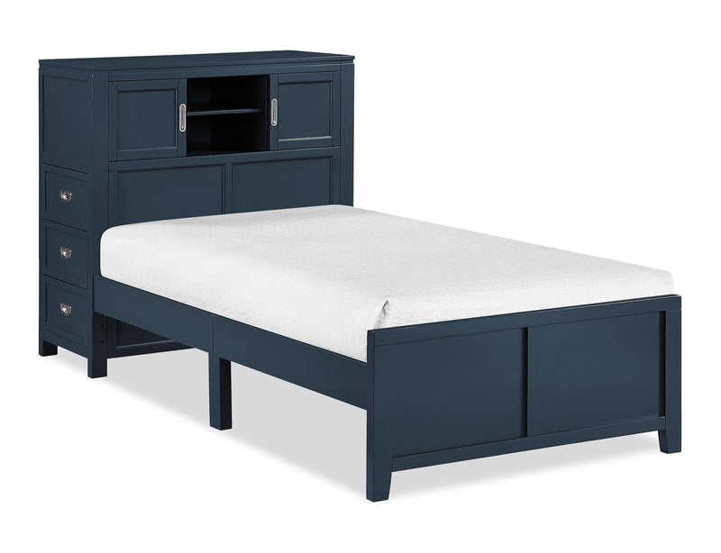 Quinn Twin Bookcase Bed with Desk - Blue