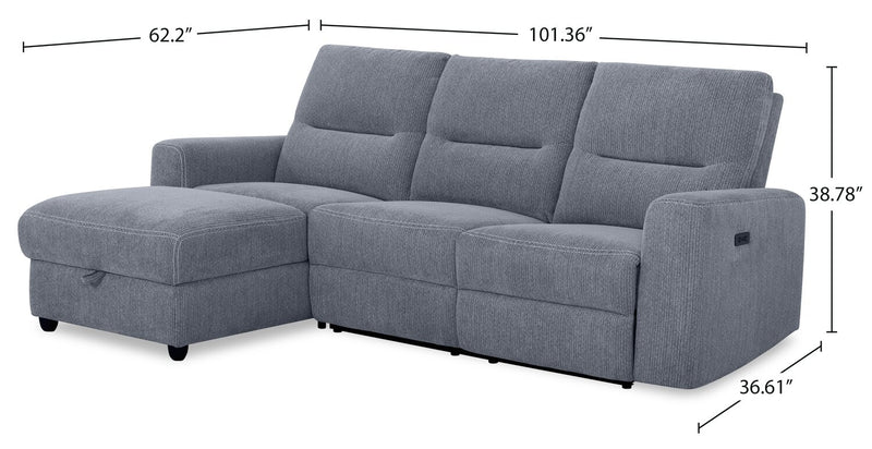Meadow 2-Piece Left-Facing Charcoal Grey Chenille Fabric Power Reclining Sectional with Storage Chaise