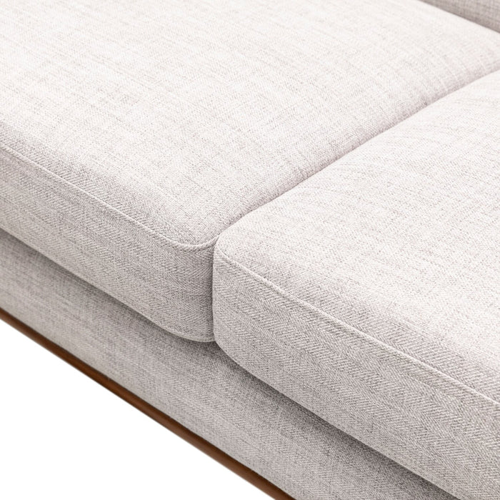 Kort & Co. Freeman 80” Dove White Linen-Look Fabric Condo Size Sofa with Wood Base and Legs