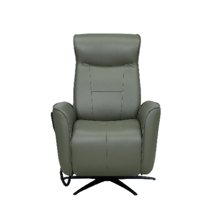Serene 31\" Green Genuine Leather Power Reclining Massage Chair with Power Headrest and Heated Seat