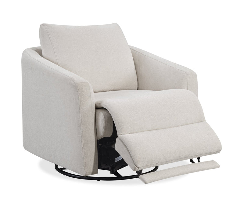 Cindy Crawford Home 33.5\" Fabric Swivel Power Reclining Chair with Power Footrest - Alabaster