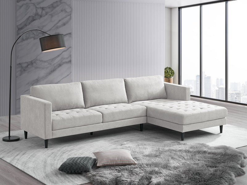Metro 2-Piece Right-Facing Fabric Sectional with Chaise and Tufted Seat Cushions - Neutral
