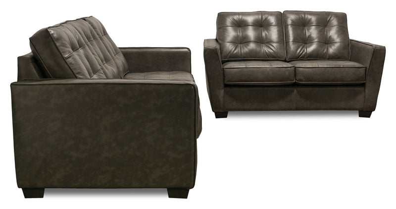 Clark 60\" Genuine Leather Loveseat with Button Tufting – Charcoal  