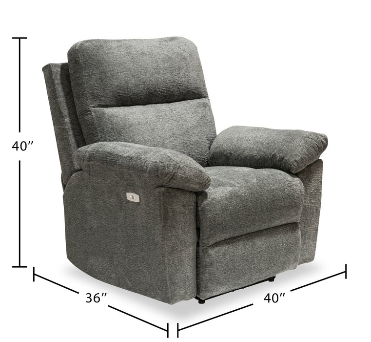 Canadian Made Oliver 40\" Addison Pewter Grey Chenille Fabric Power Reclining Chair with USB Port