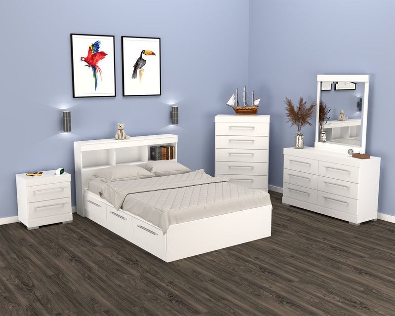 Riley Full Mates Bed with Bookcase Headboard - White