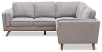 Kort & Co. Kassia 2-Piece Linen-Look Fabric Sectional with Wood Base and Legs - Grey