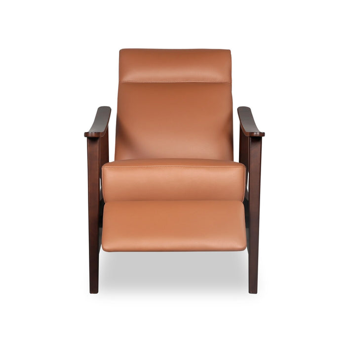 Aydin 27.5\" Camel Orange Genuine Leather Pushback Reclining Accent Chair with Wood Armrests and Legs