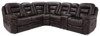 Leo 6-Piece Genuine Leather Reclining Sectional with Storage Console and Dual Cupholders - Walnut Brown 