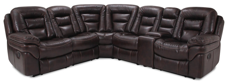 Leo 6-Piece Genuine Leather Reclining Sectional - Walnut