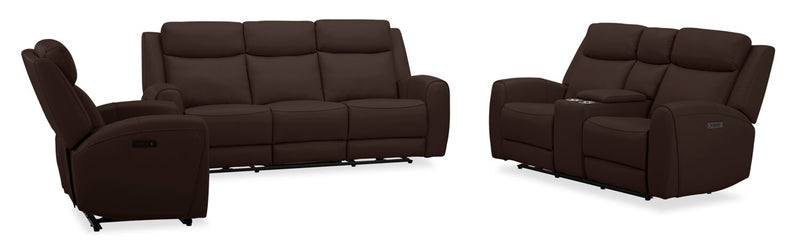 Reign 41.25\" Silverado Chocolate Brown Top-Grain Genuine Leather Power Reclining Chair with USB Port
