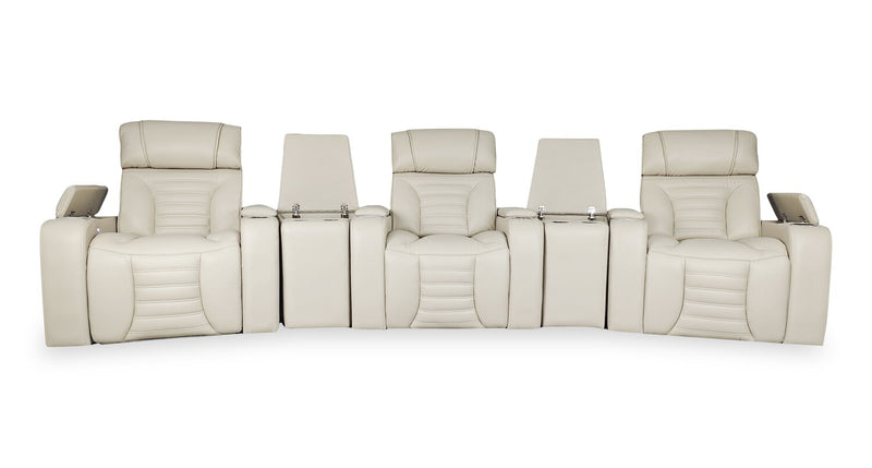 Zen 5-Piece Apricot Faux Leather Power Reclining Massage Home Theatre Sectional with Refrigerator Console
