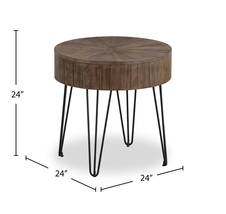 Sol 24” Rustic Round Solid Pine Wood End Table - Brown