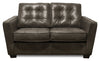 Clark 60\" Genuine Leather Loveseat with Button Tufting – Charcoal  