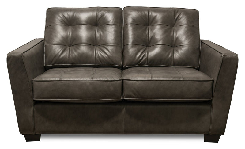 Clark 60\" Genuine Leather Loveseat with Button Tufting – Charcoal  