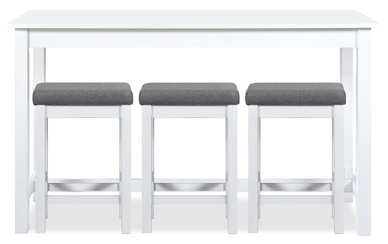 Noah 60” Modern Sofa Table with 3 Counter-Height Stools and USB Ports - White