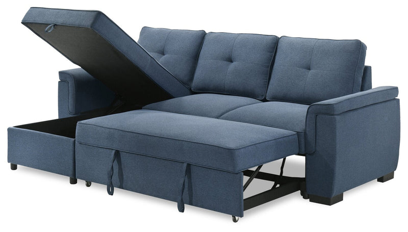 Eden 2-Piece Reversible Fabric Sleeper Sectional with Storage Chaise and Removable Back Cushions - Blue 