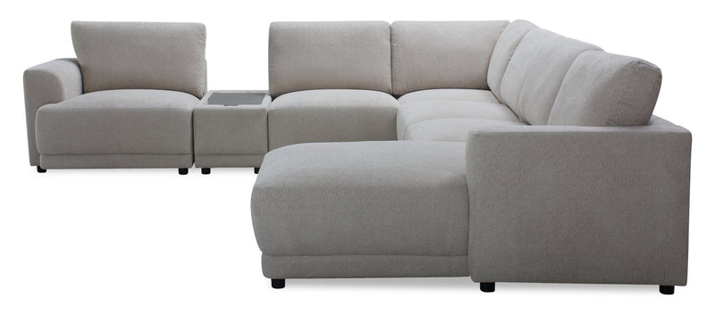 Voyage Modular 7-Piece Left-Facing Fabric Sectional with Console and Removable Back Cushions – Beige