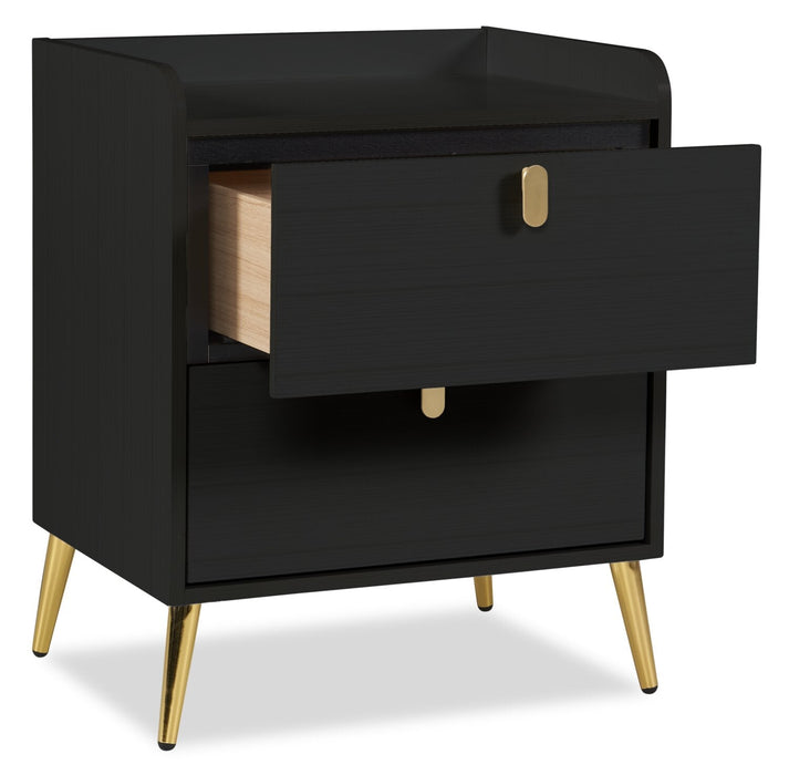 Gabi Bedside 2-Drawer Nightstand with Gold Accent, 21.5\"W x 25\"H - Black 