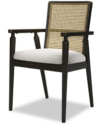 Shaw Dining Arm Chair with Polyester Fabric, Cane-Look Woven Back - Black 