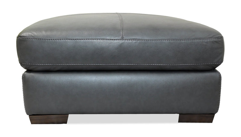 Classico 30\" Genuine Leather Ottoman with Wood Legs– Carbon Grey